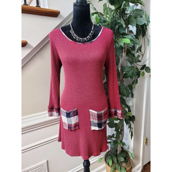 Staccato Women Maroon Polyester Round Neck Long Sleeve Knee Length Dress Small - Picture 11 of 11